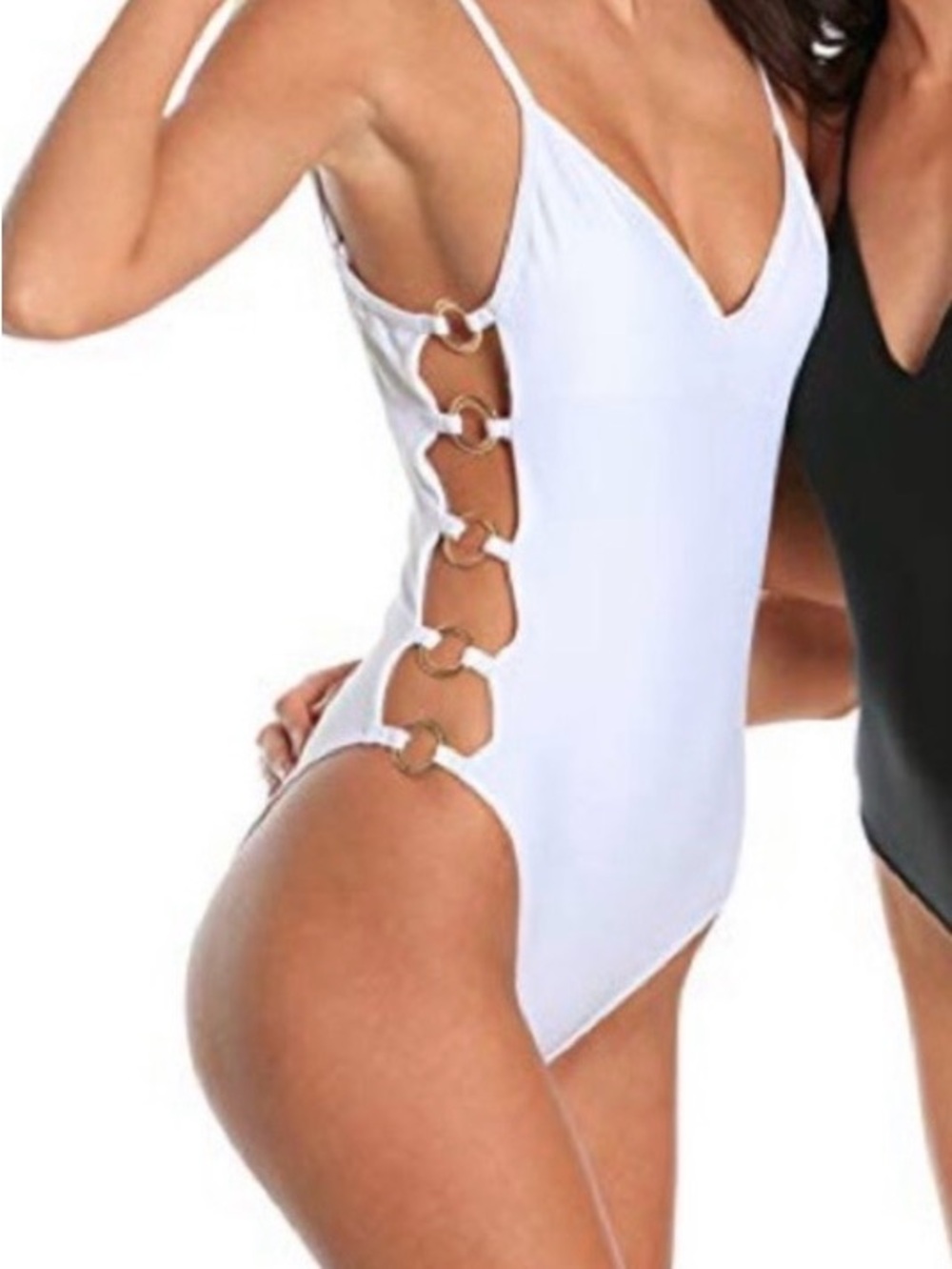 White One-Piece Swimsuit with Side Ring Detail